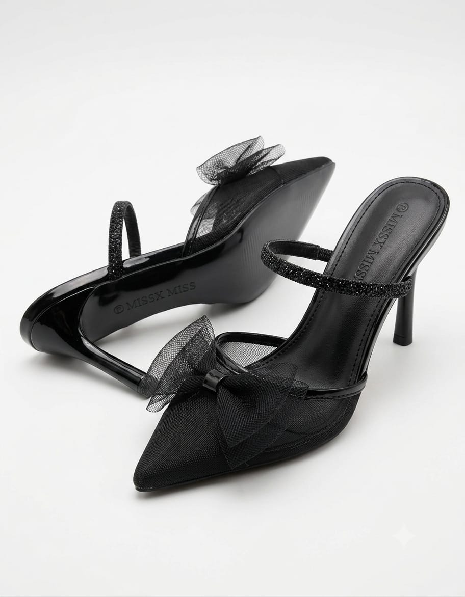 Elegant Sheer Tulle Bow Pointed Toe Heels
