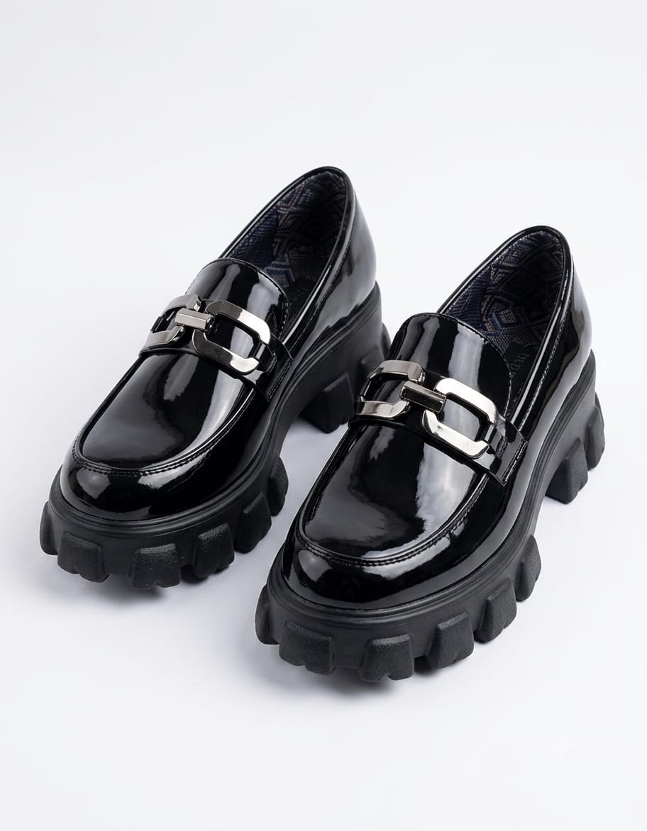 Silver Buckle Patent Chunky Loafers