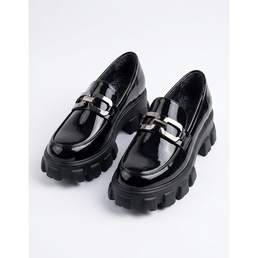 Silver Buckle Patent Chunky Loafers