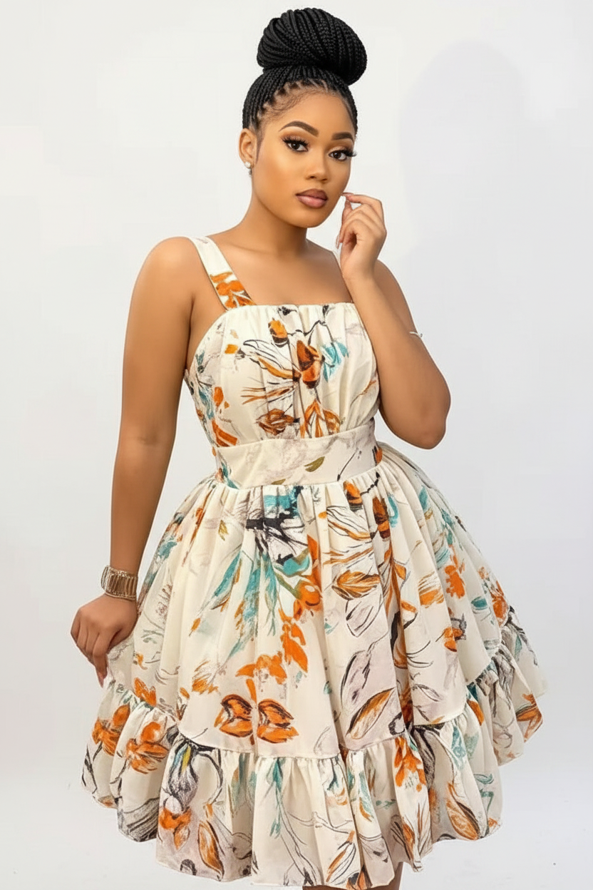 Plus Size Floral Print Flared Mini Dress