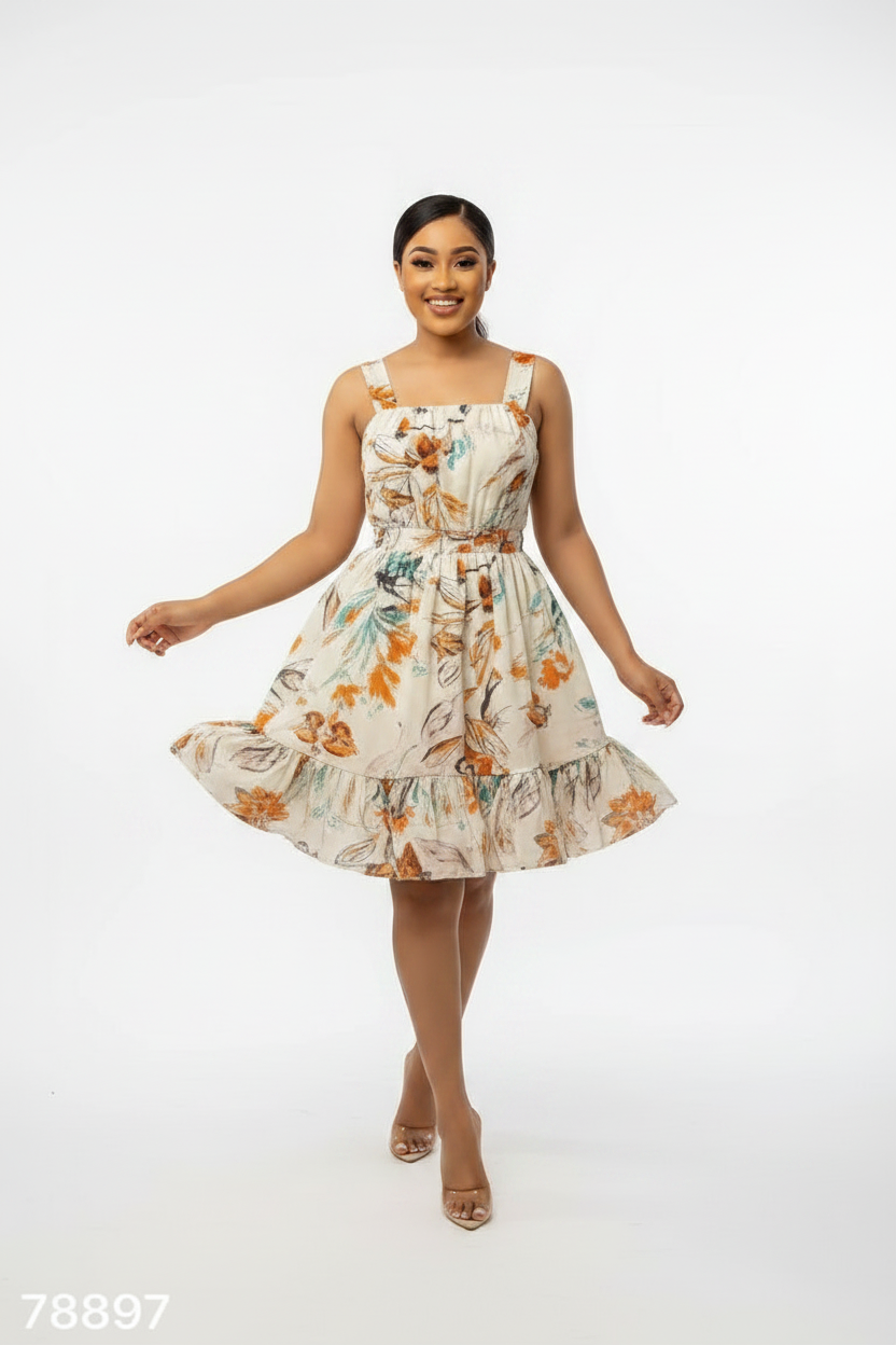 Plus Size Floral Print Flared Mini Dress
