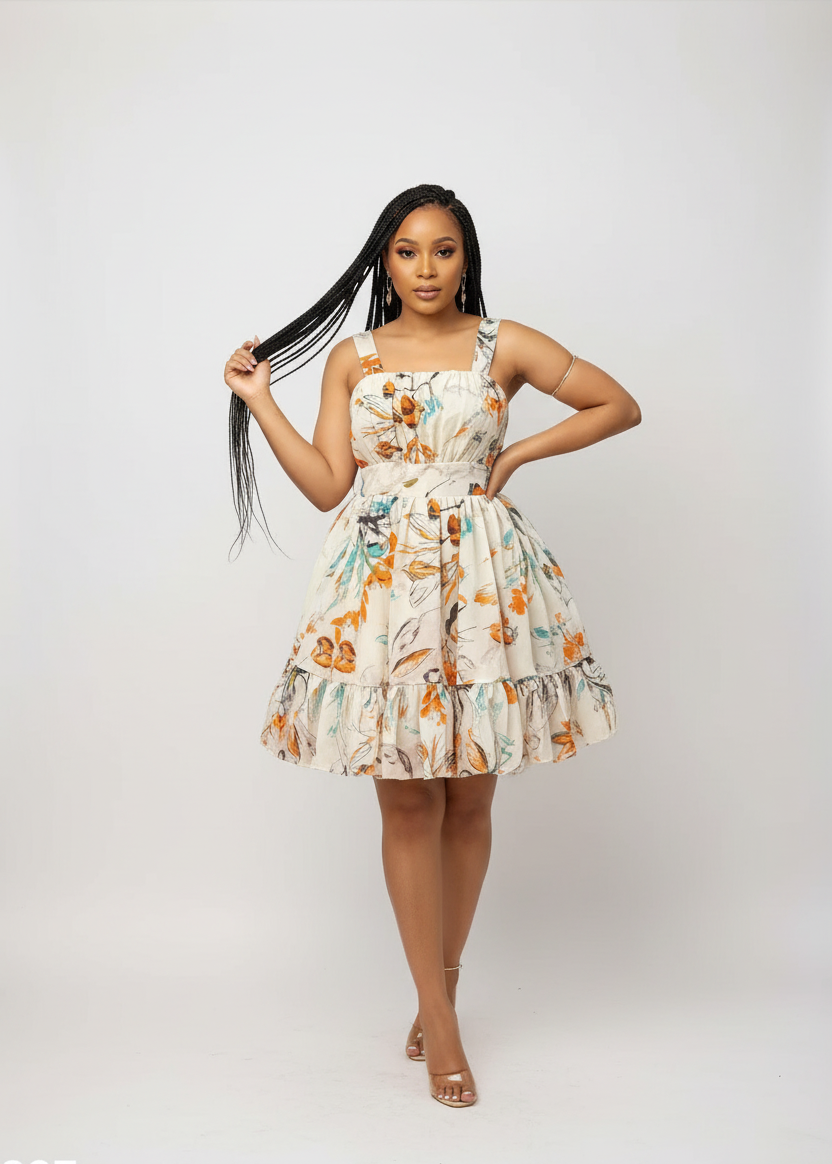 Plus Size Floral Print Flared Mini Dress