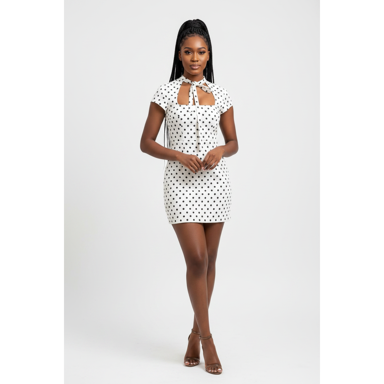 Polka Dot Short Cap Cut-Out Mini Dress