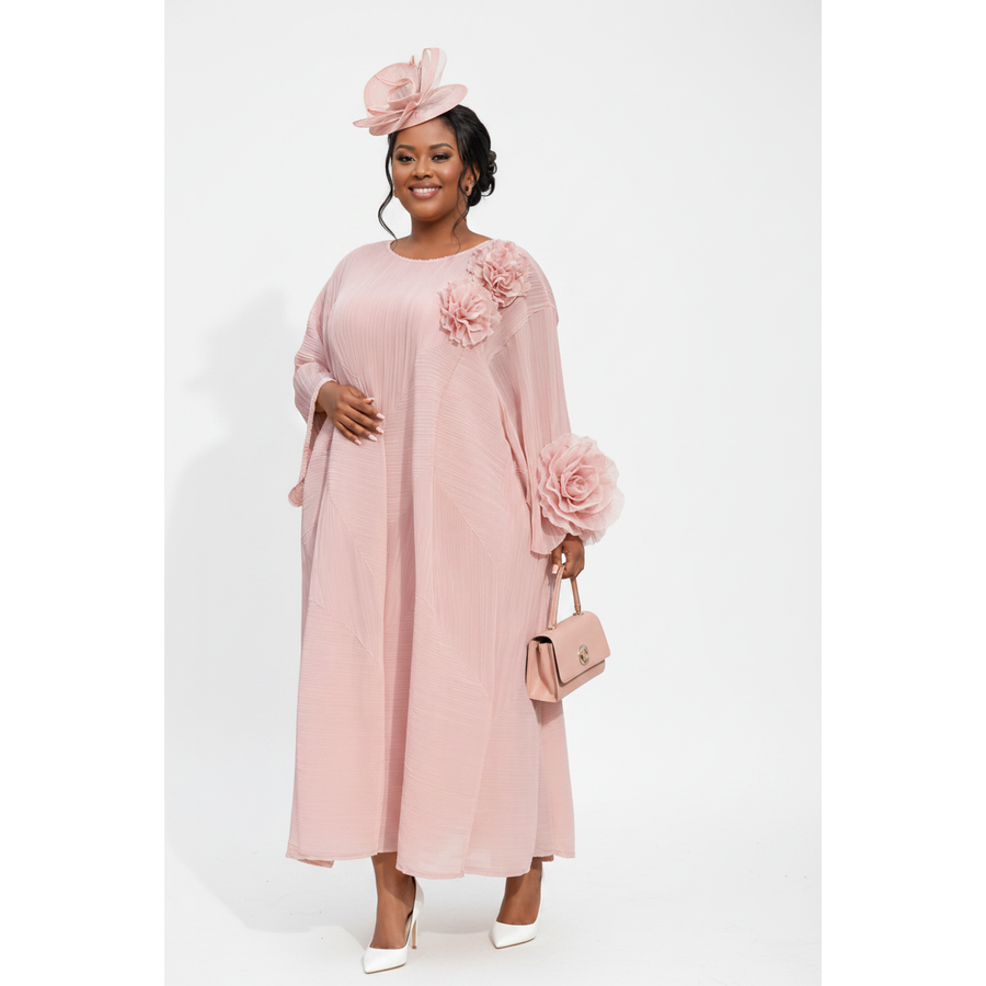 Floral Bell Sleeve Pleated Dress