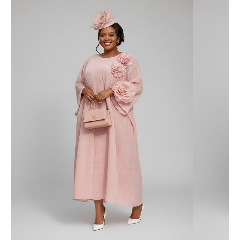 Floral Bell Sleeve Pleated Dress