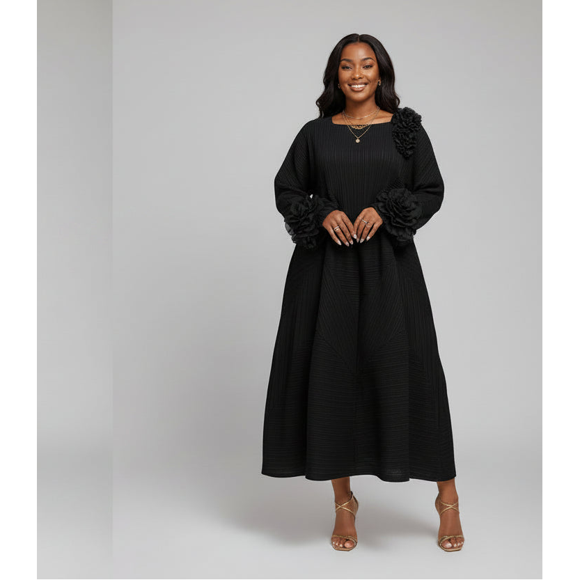 Floral Bell Sleeve Pleated Dress