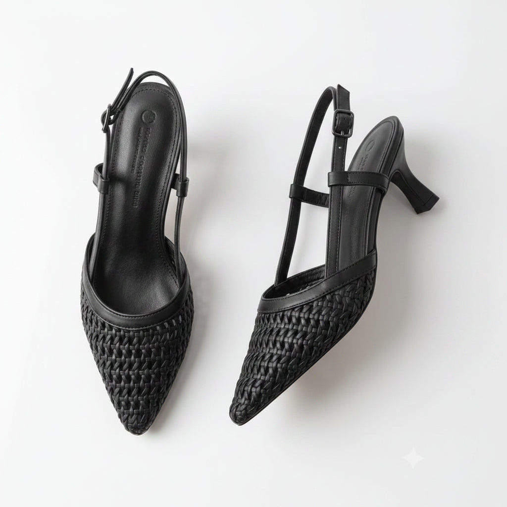 Elegant Tightly Woven Faux-Leather Heels