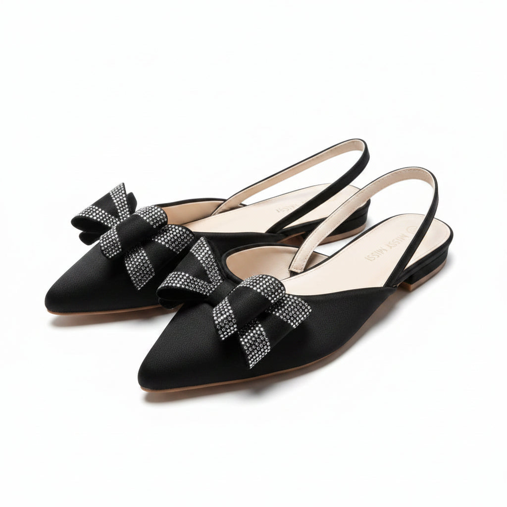 Ladies Crystal-Embellished Bow Pumps