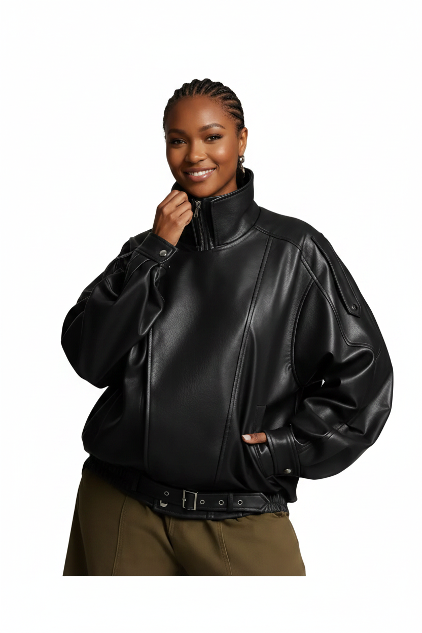 Oversized High-Neck Batwing Bomber Jacket