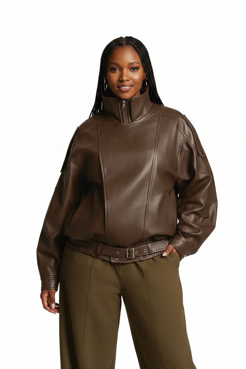 Oversized High-Neck Batwing Bomber Jacket