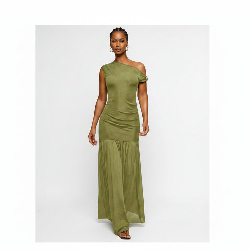 Asymmetrical One-Shoulder Strap Maxi Dress