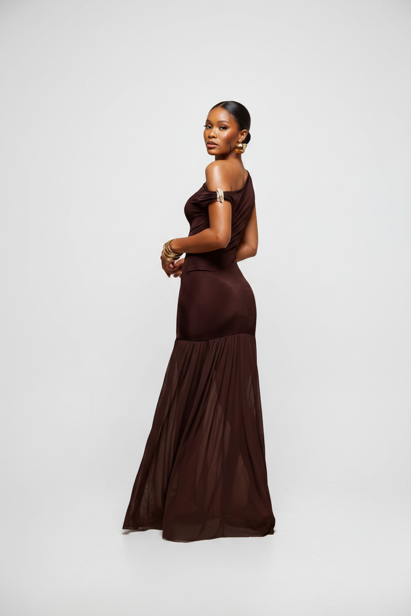 Asymmetrical One-Shoulder Strap Maxi Dress