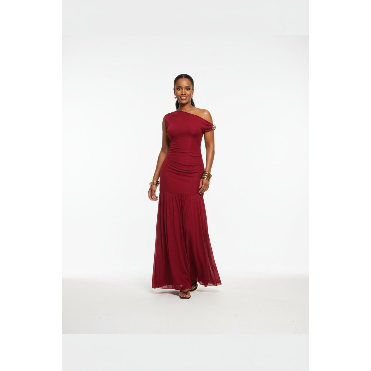 Asymmetrical One-Shoulder Strap Maxi Dress