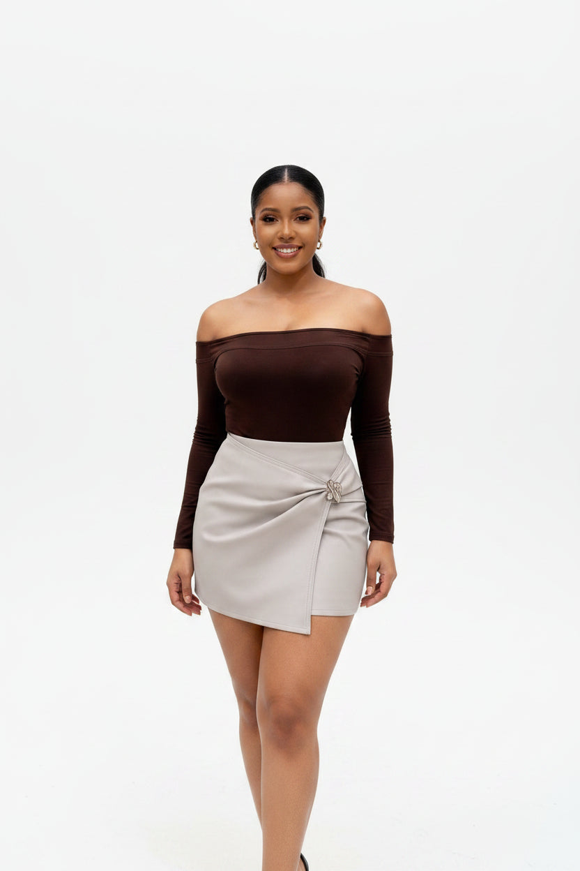 Faux Leather Buckle Pleated Mini Skirt