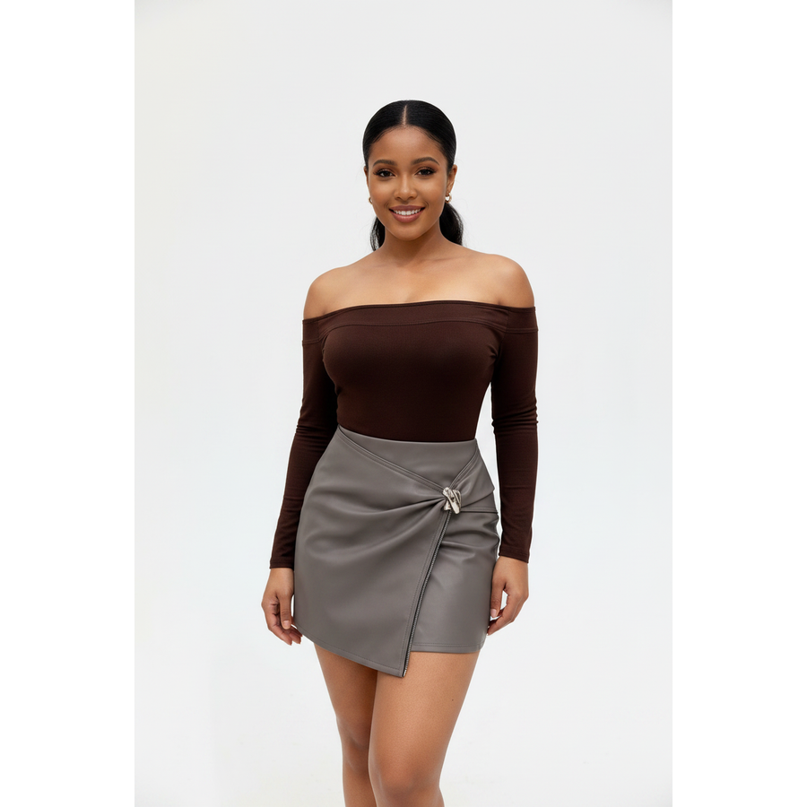 Faux Leather Buckle Pleated Mini Skirt