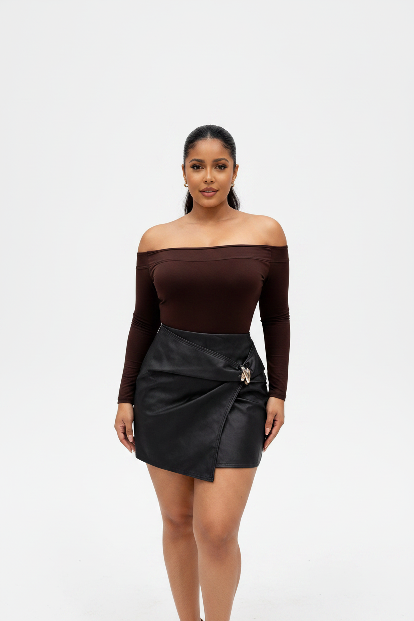 Faux Leather Buckle Pleated Mini Skirt