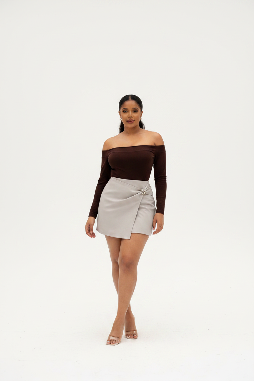 Faux Leather Buckle Pleated Mini Skirt