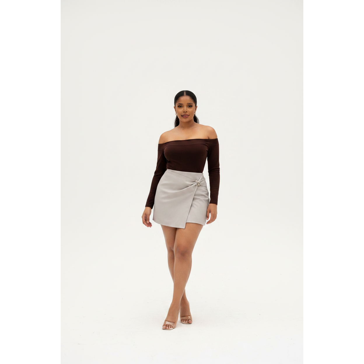 Faux Leather Pleated Buckle Mini Skirt