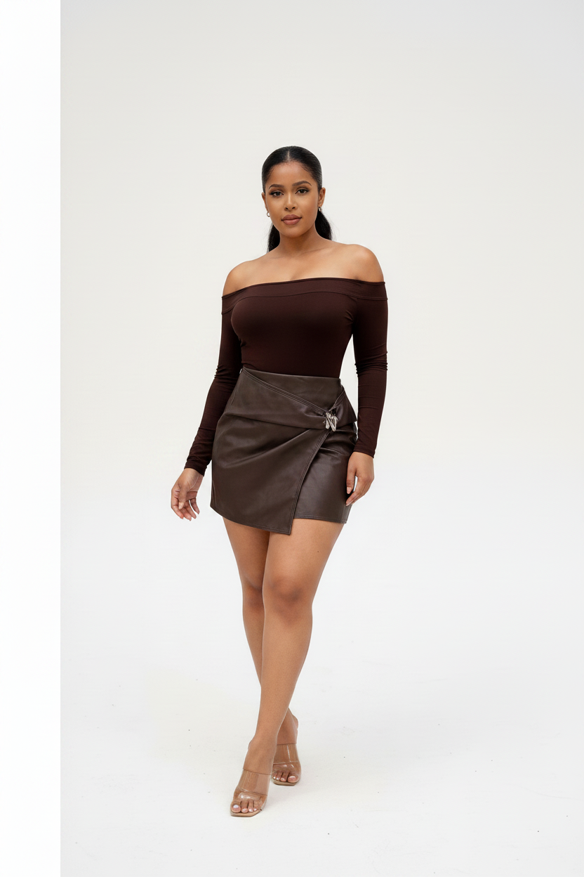 Faux Leather Buckle Pleated Mini Skirt