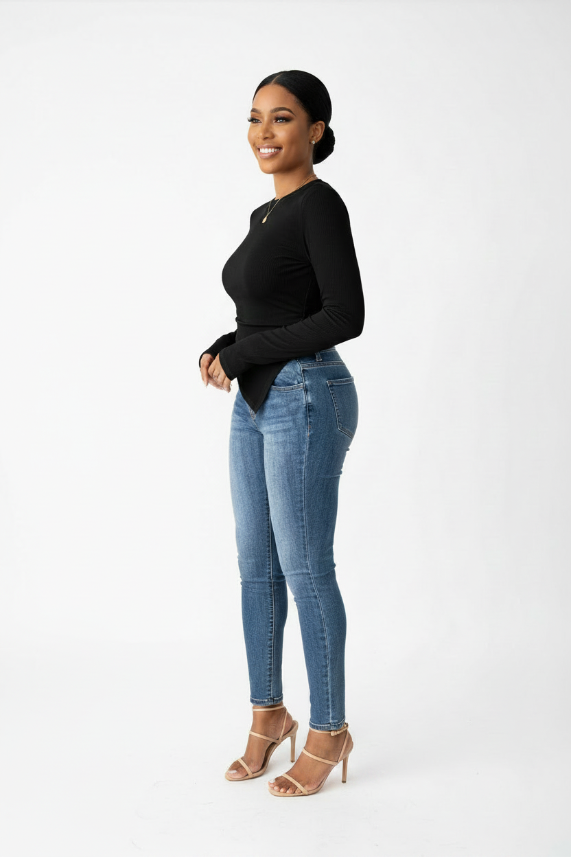 Single-Side Pleated Ribbed Knit Top