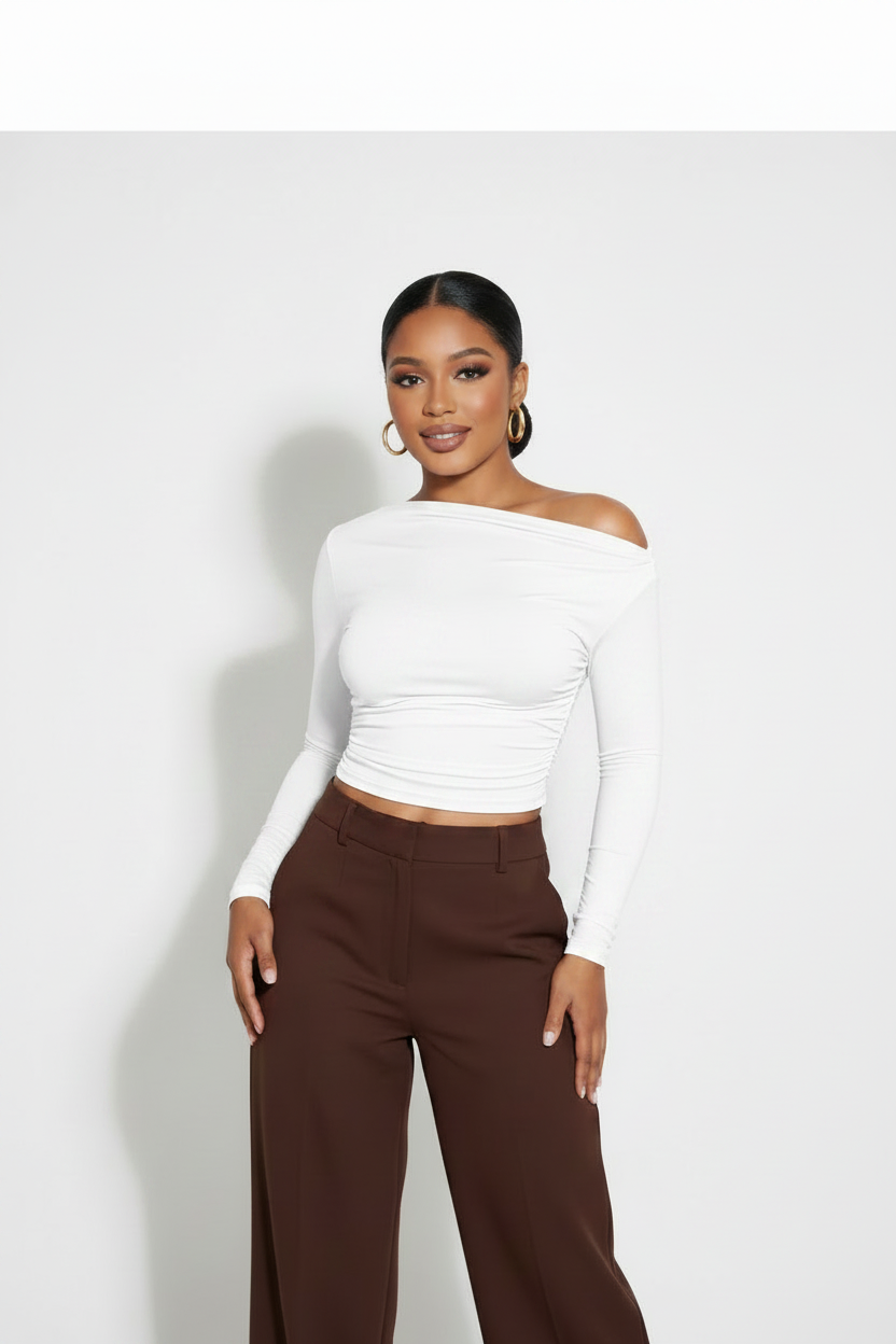 Side Skin-Tight Off Shoulder Long-Sleeve Top