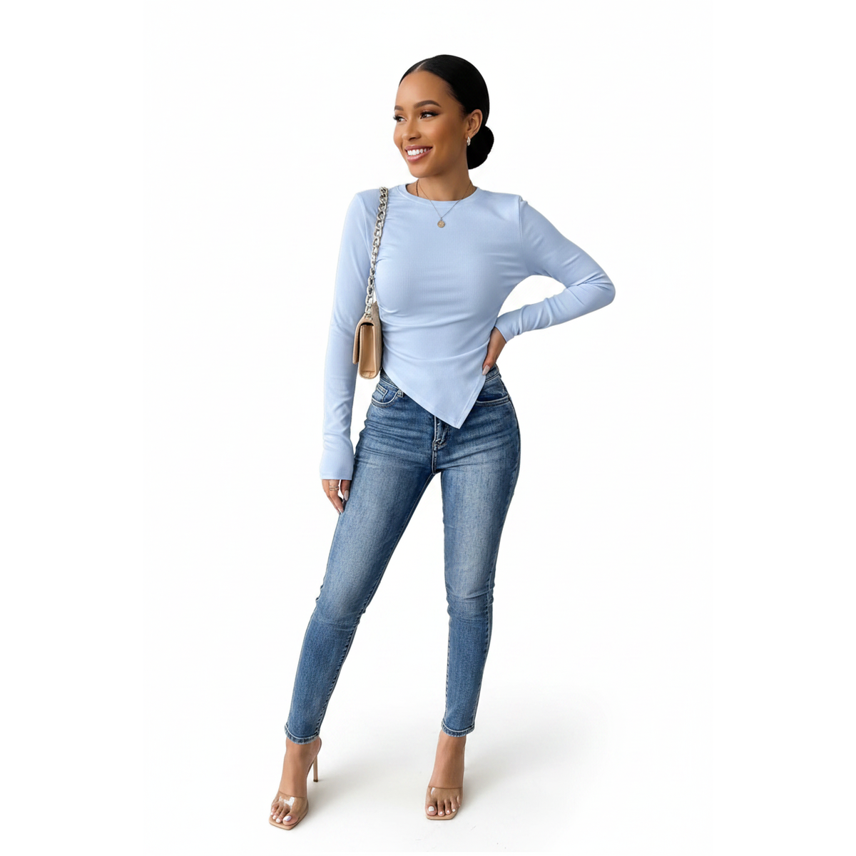 Asymmetrical Pleated Ribbed Knit Top