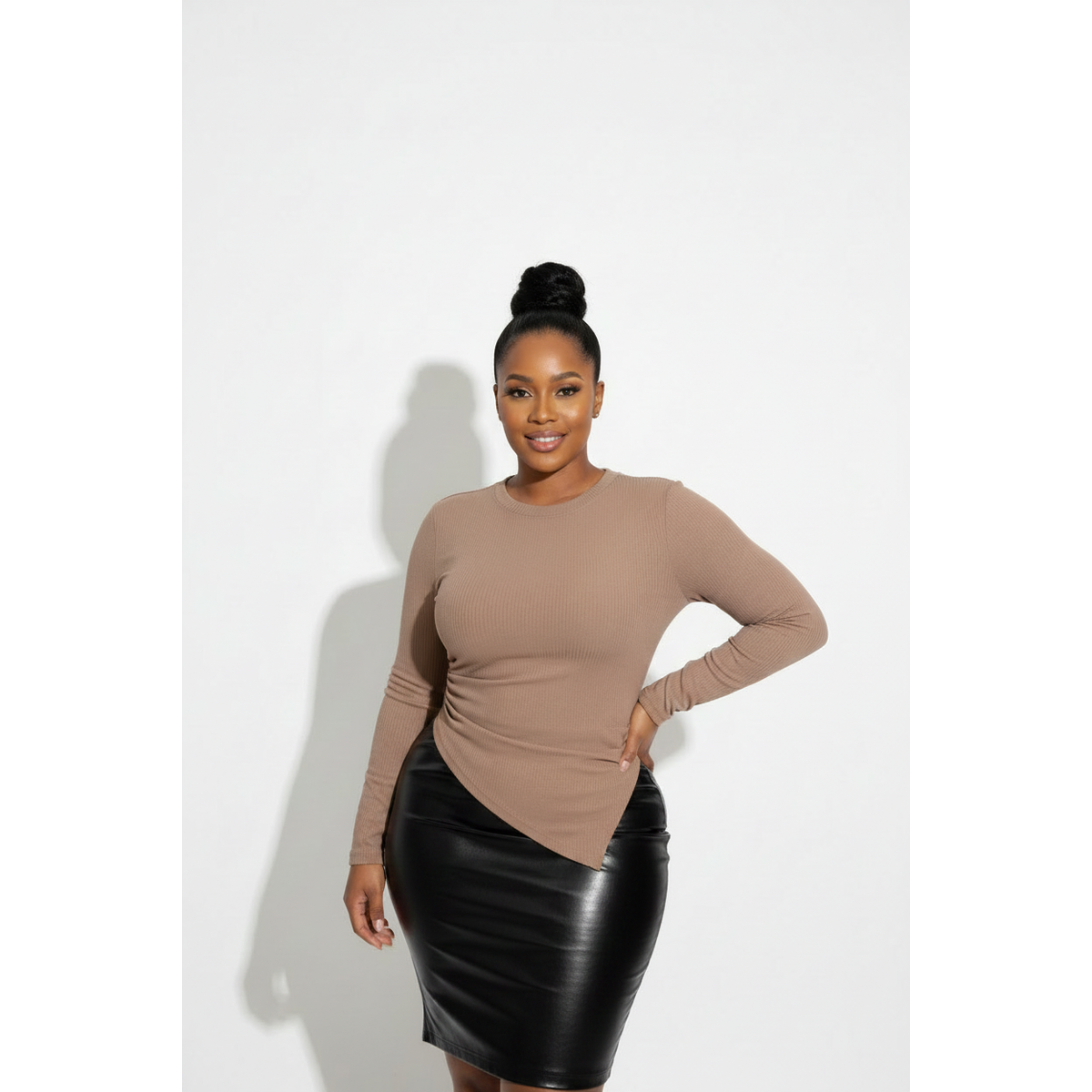 Asymmetrical Pleated Ribbed Knit Top