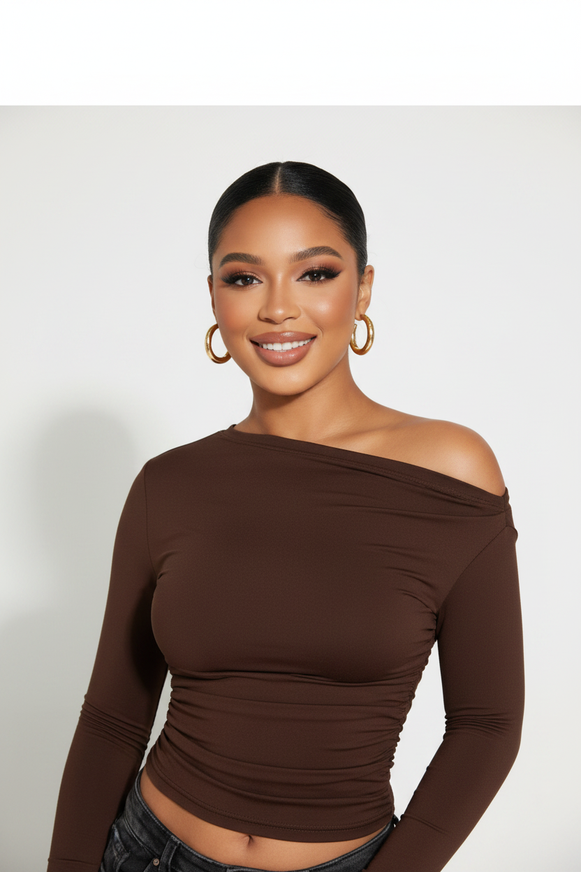 Side Skin-Tight Off Shoulder Long-Sleeve Top