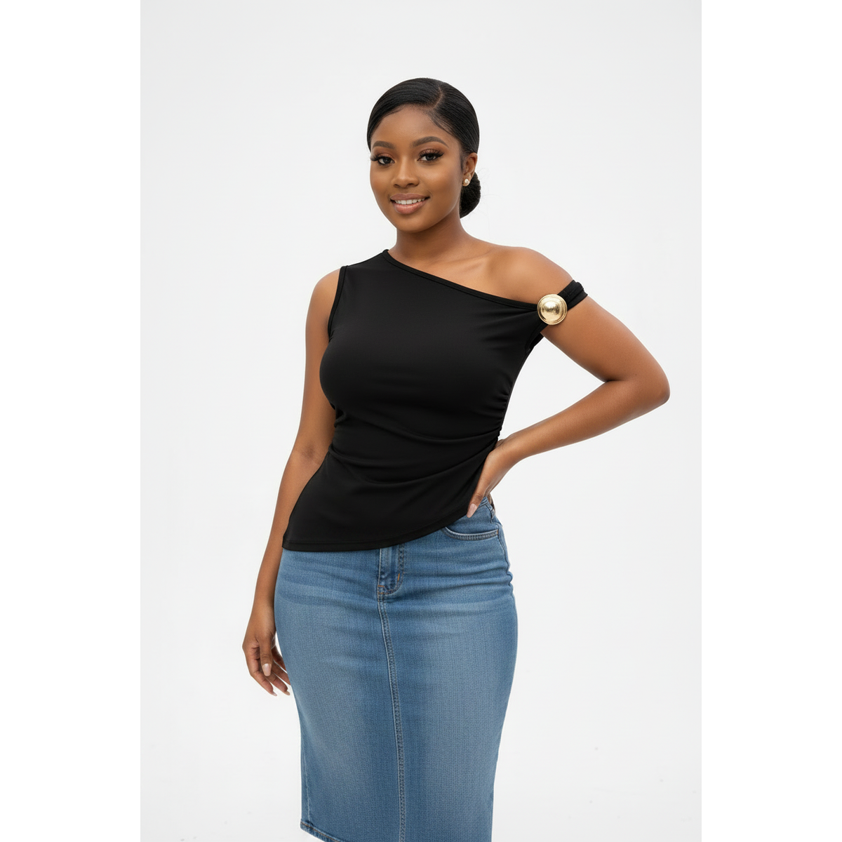 Off-Shoulder Ring-Detail Asymmetric Top