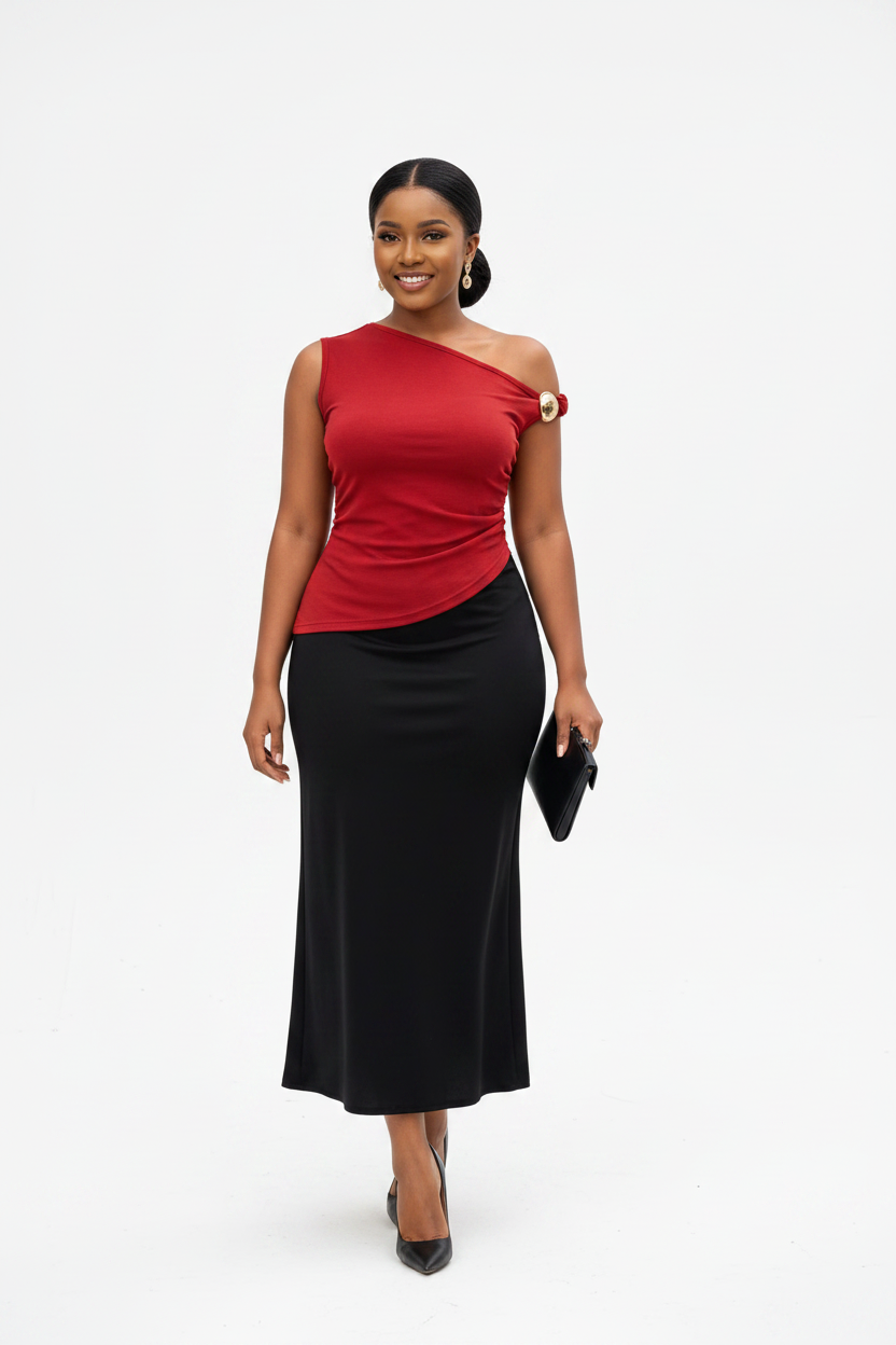 Off-Shoulder Metal-Ring Asymmetric Top