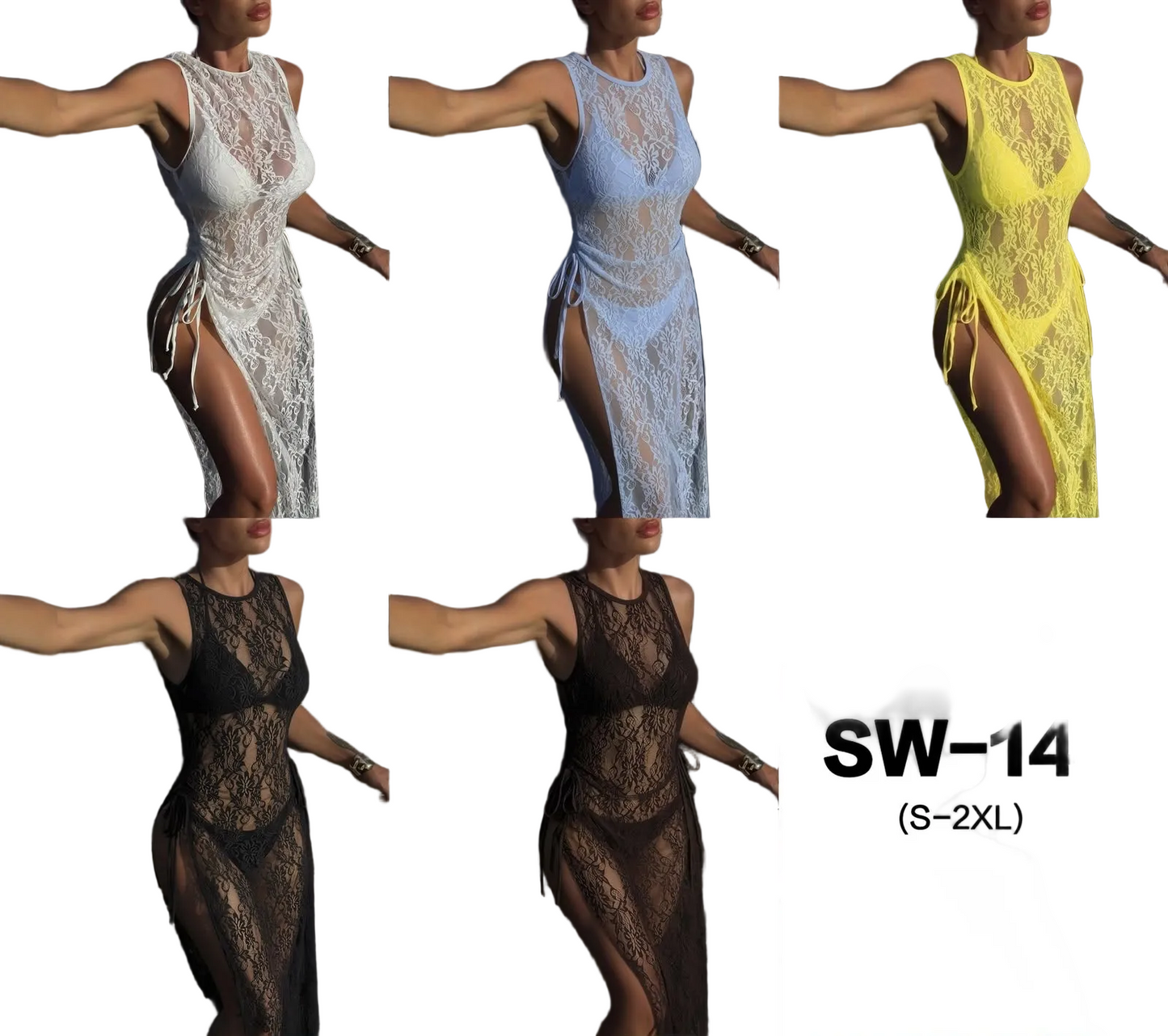 Vibrant Sheer Lace Maxi Cover-Up & Swimwear Piece Set