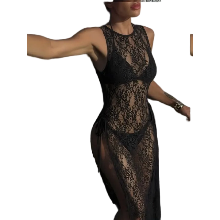 Sheer Lace Maxi Beach Cover-Up Dress