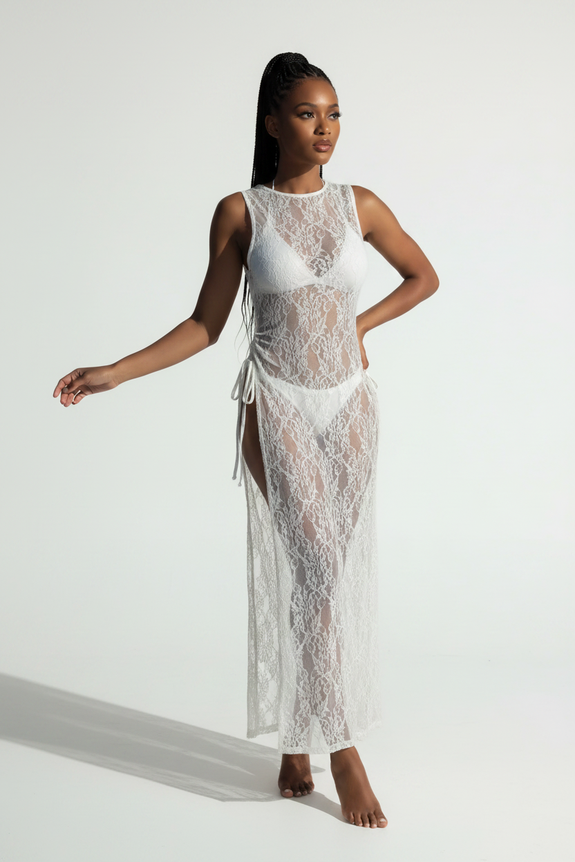 Vibrant Sheer Lace Maxi Cover-Up & Swimwear Piece Set