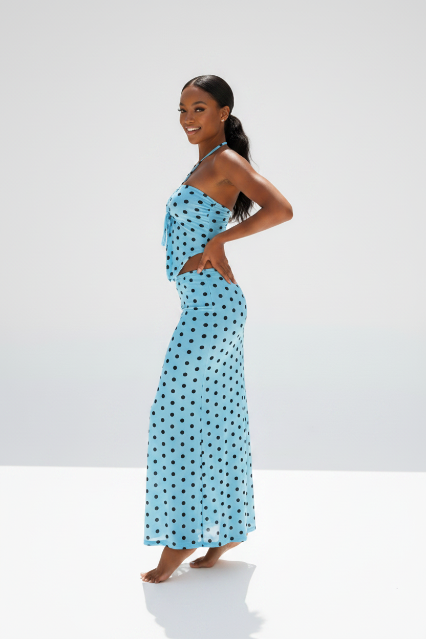 Polka Dot Halter Crop Top & Skirt Swimwear Piece Set