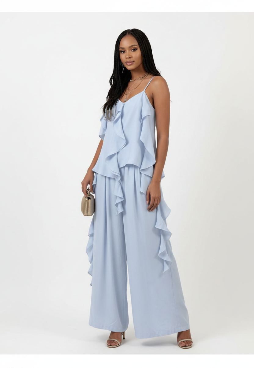 Ruffled Camisole Top & Wide-Leg Pants Set