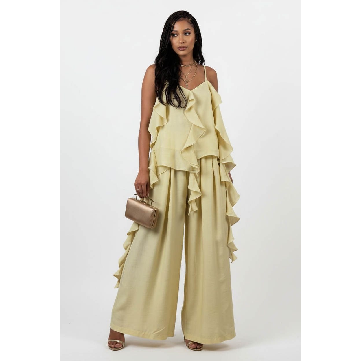 Ruffle Cami Top & Wide-Leg Pants 2-Piece Set