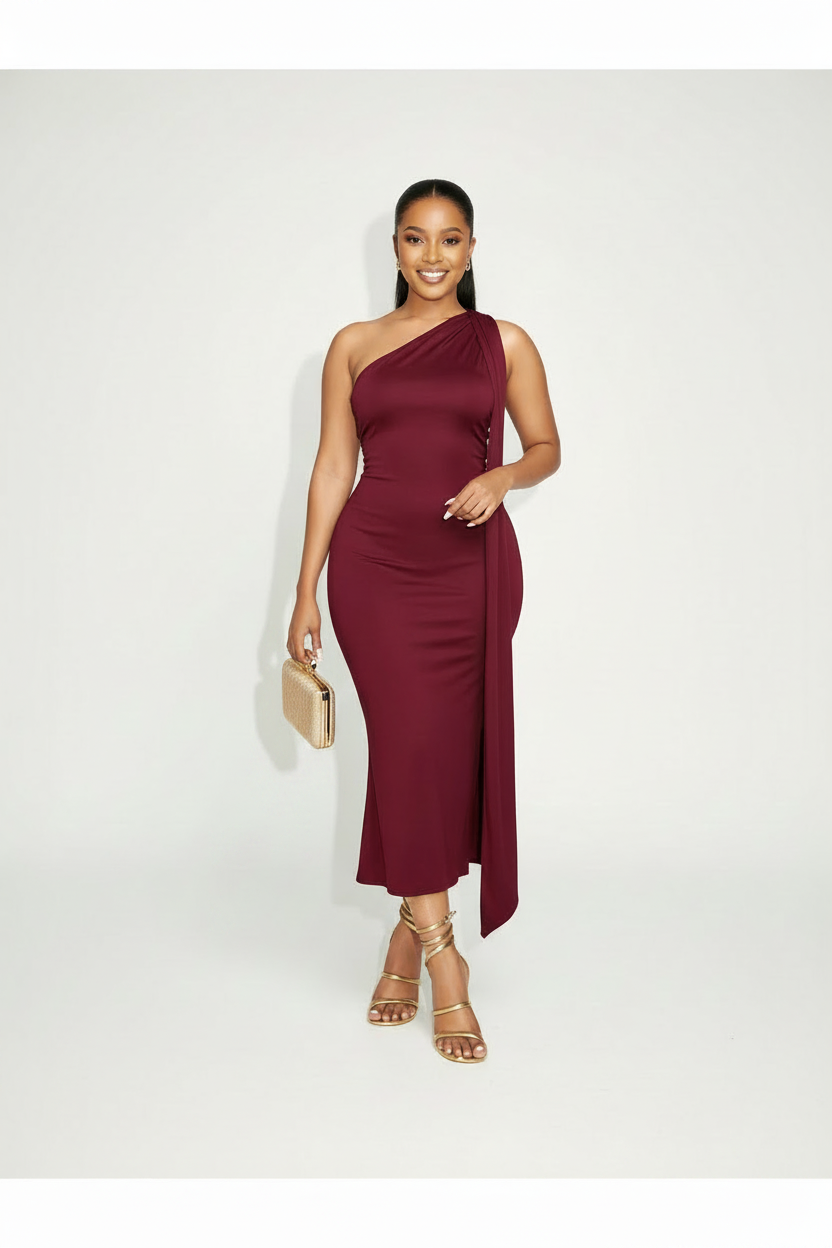 One-Shoulder High Slit Bodycon Dress