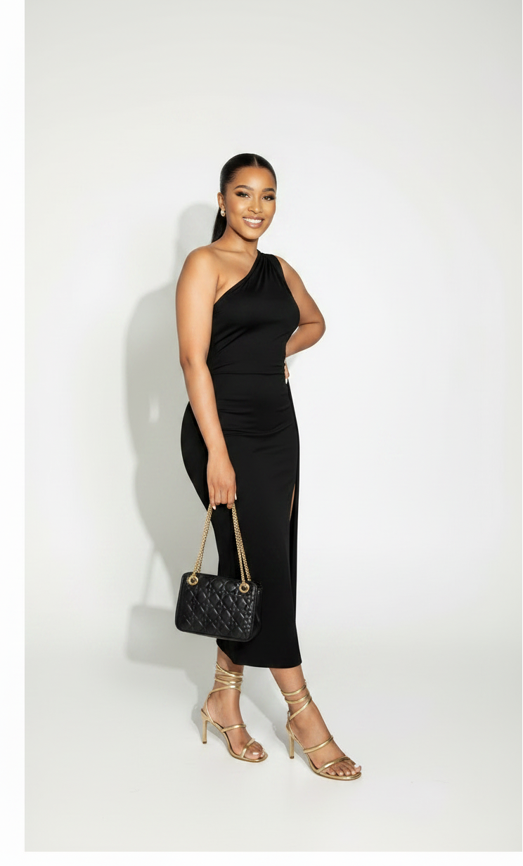 One-Shoulder High Slit Bodycon Dress