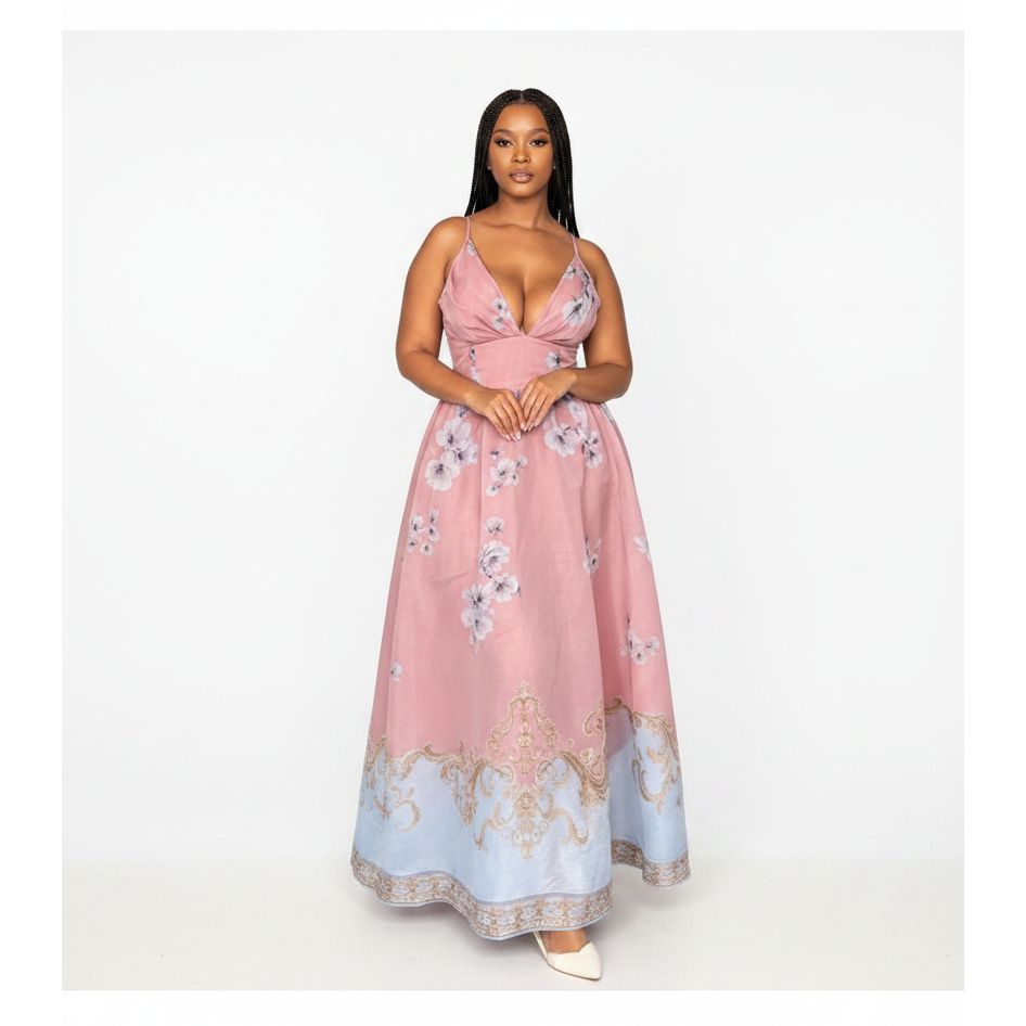 Floral Deep V-Neck Maxi Dress