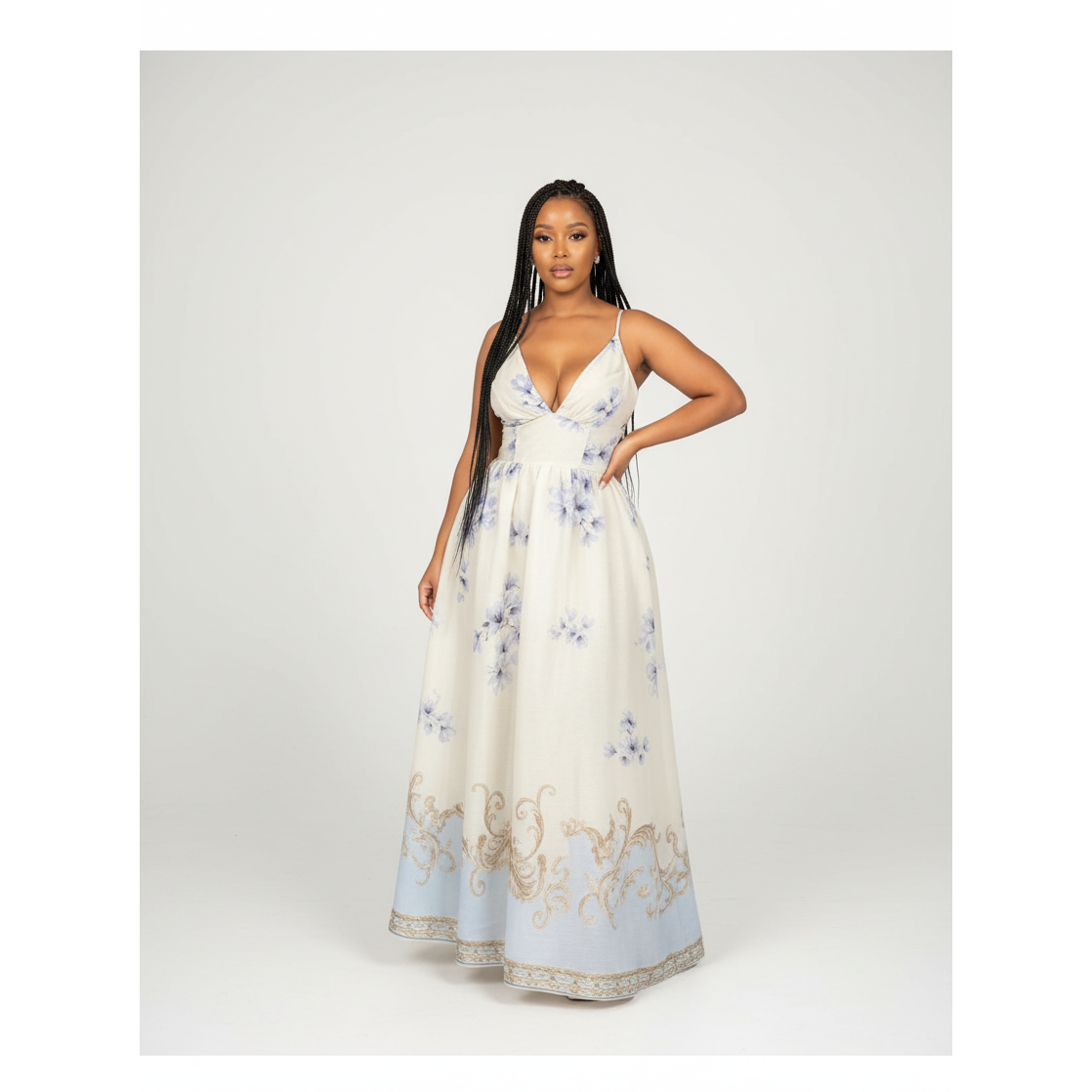 Floral Deep V-Neck Maxi Dress