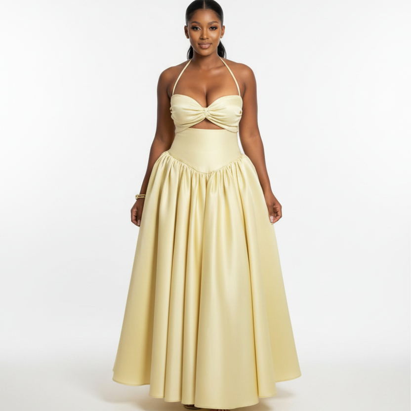Plus Size Halterneck Cut-Out Corset Maxi Dress