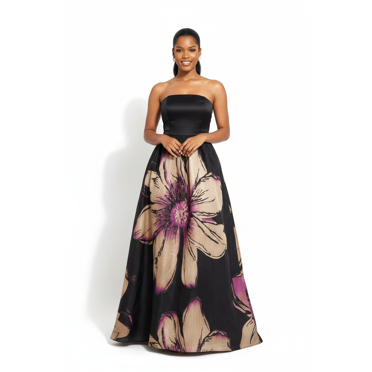 Plus Size Floral Strapless Boobtube Maxi Dress