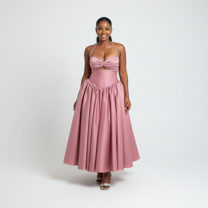 Plus Size Halterneck Cut-Out Corset Maxi Dress