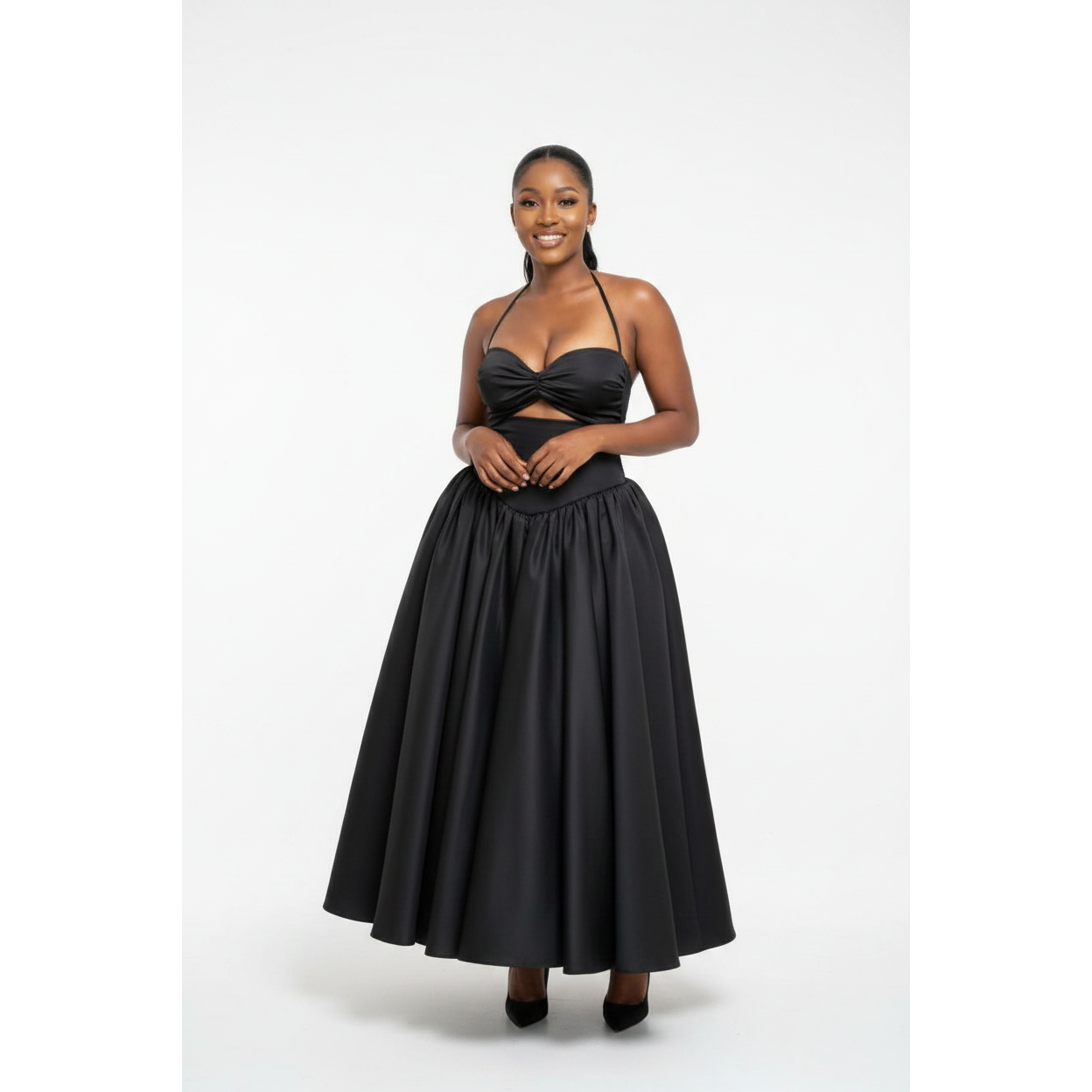 Plus Size Halterneck Cut-Out Corset Maxi Dress