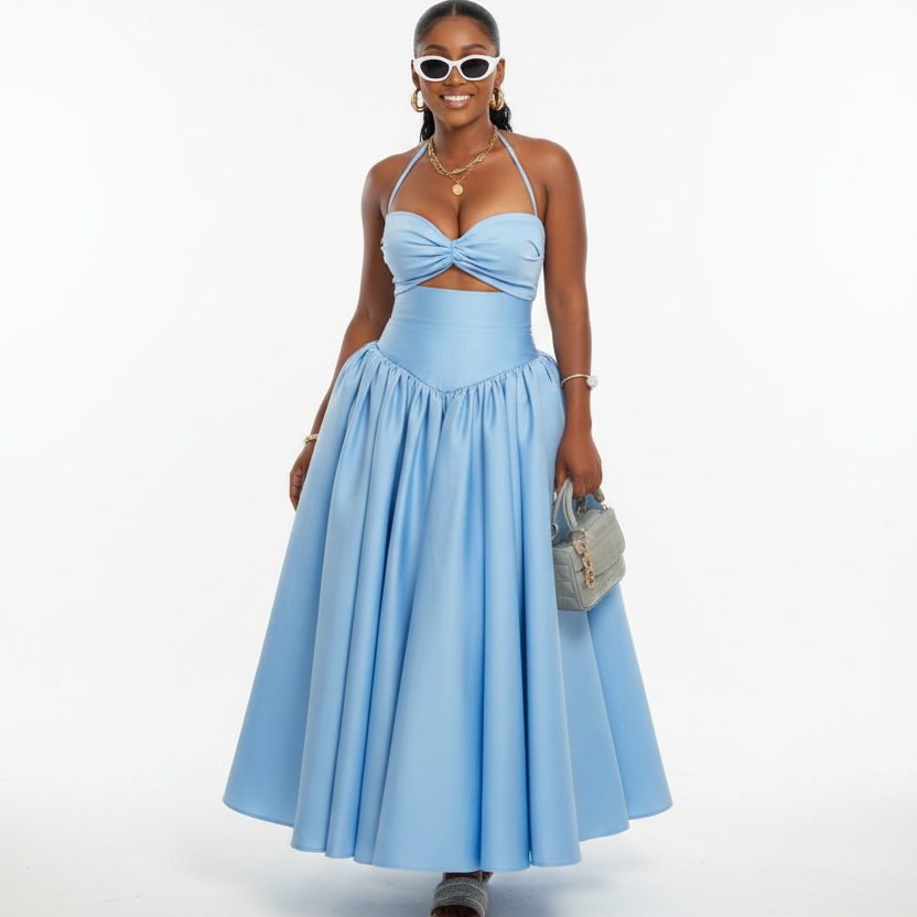 Plus Size Halterneck Cut-Out Corset Maxi Dress