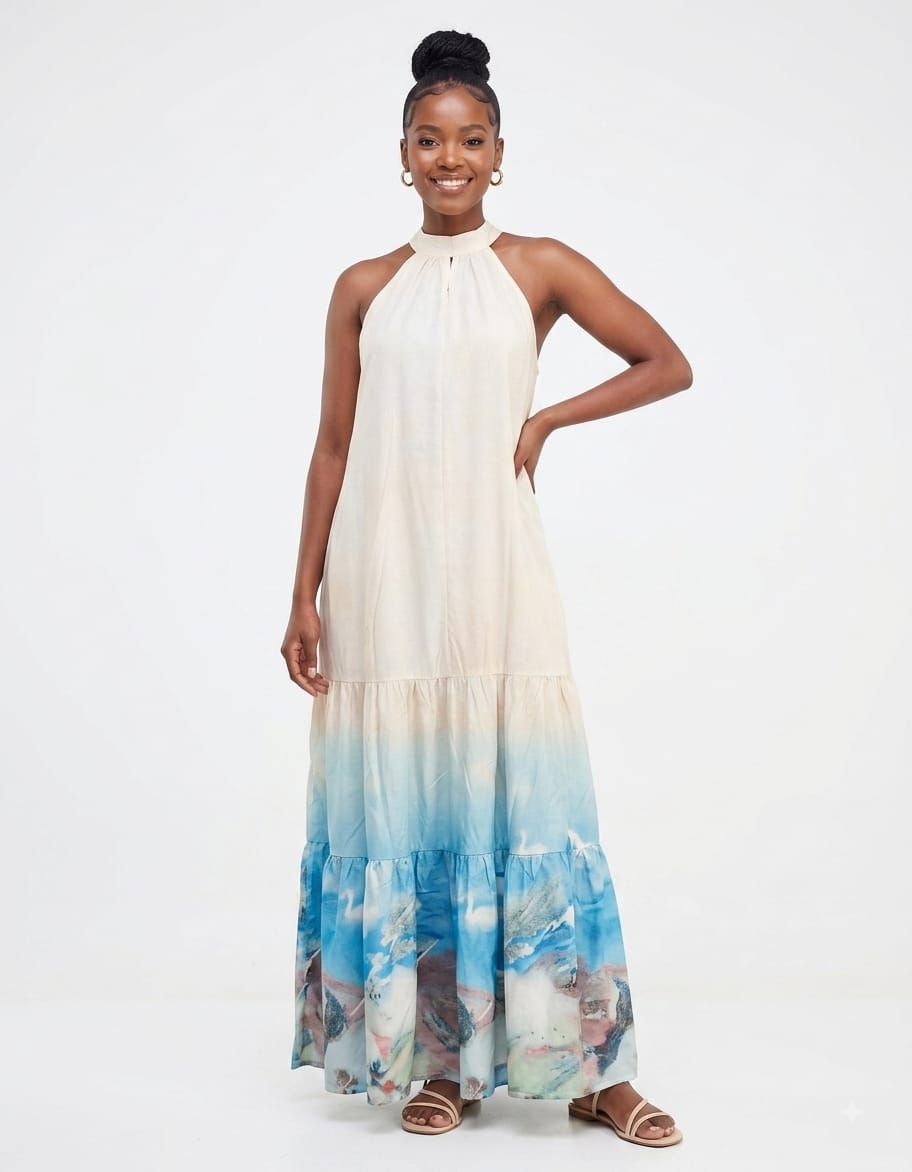 Striking Blue Halter-Neck Maxi Dress