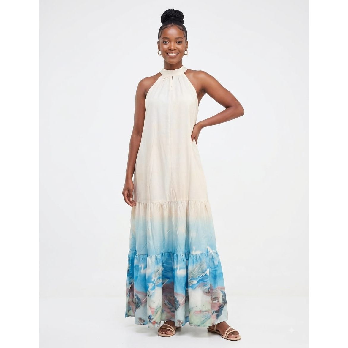 Striking Blue Halter-Neck Maxi Dress