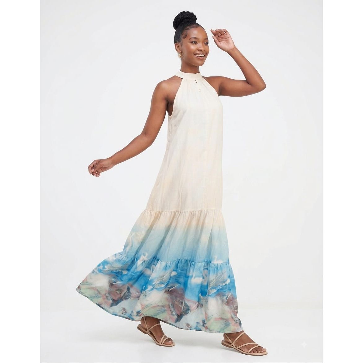 Striking Blue Halter-Neck Maxi Dress
