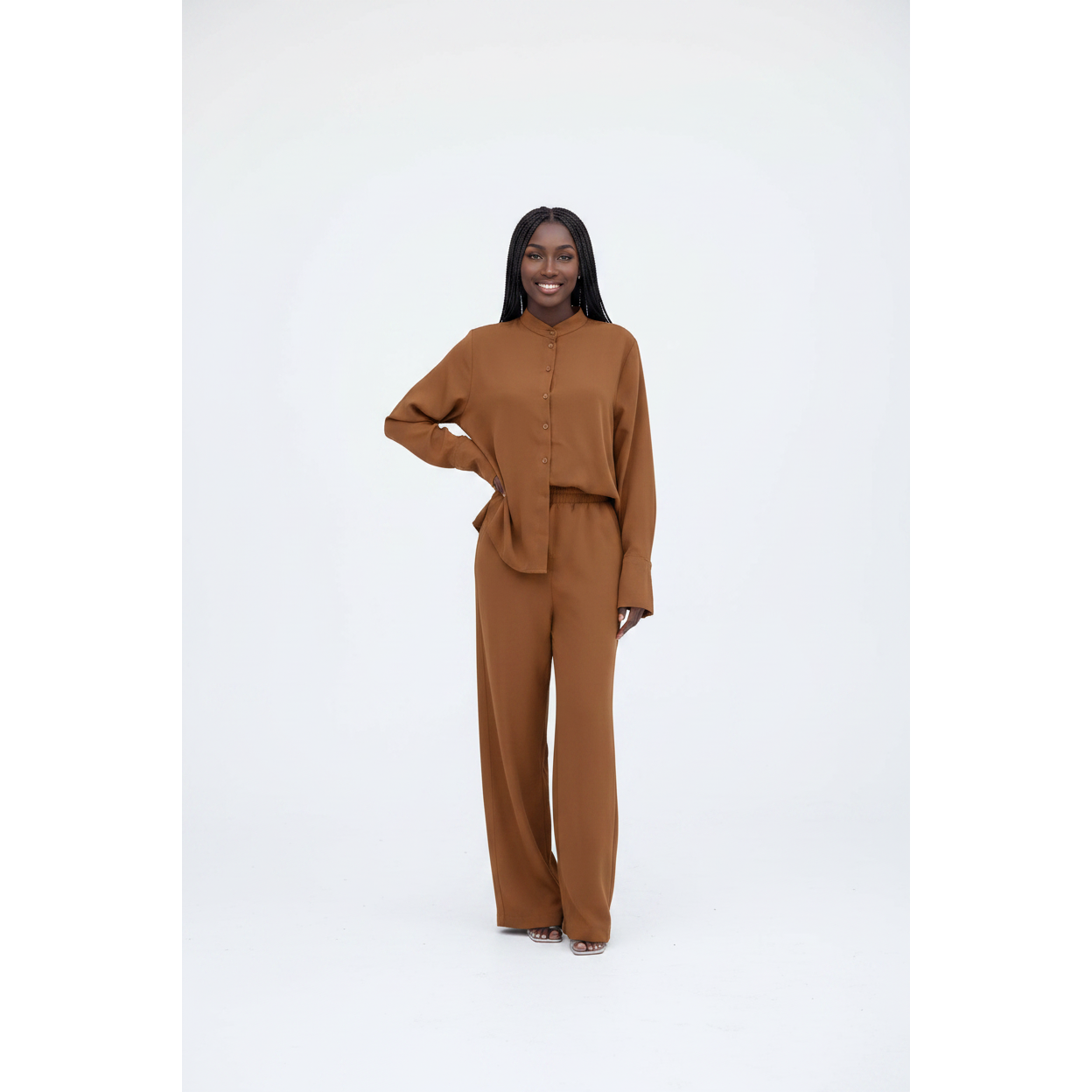 Women's Two-Piece Shirt & Relaxed Wide-Leg Trouser Set