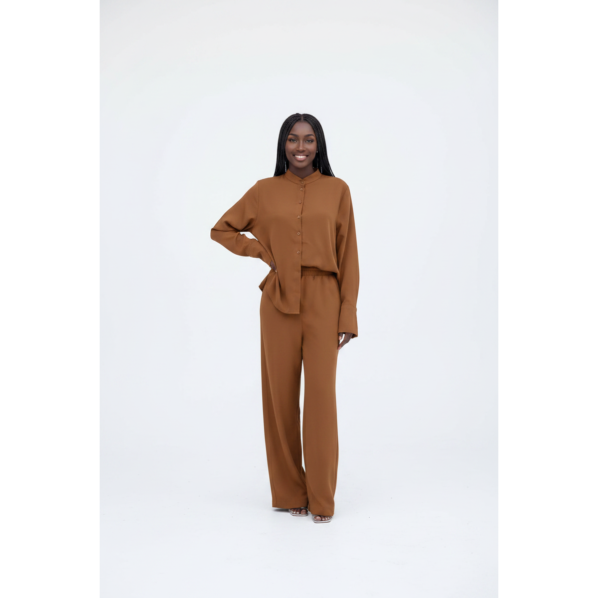 Women's Two-Piece Shirt & Relaxed Wide-Leg Trouser Set